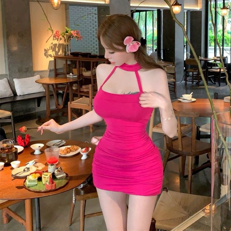 Sexy Halter Neck Suspender One Shoulder Bodycon Short Dress AP0267