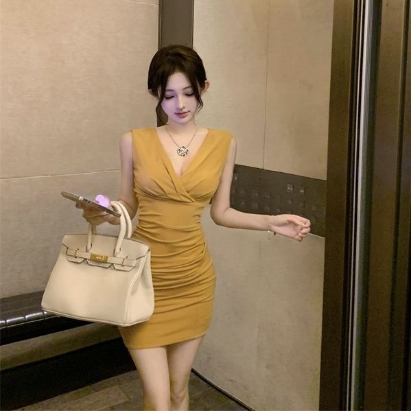 2025 New V Neck Sexy Women Sheath Sleeveless Short Dress AP0270