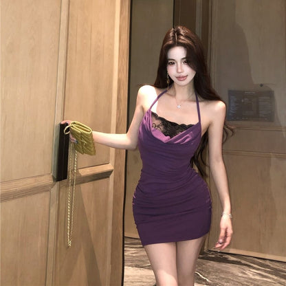 New Halter Skirt Close-Fitting Bare-Backed Spaghetti Strap Short Dress AP0271