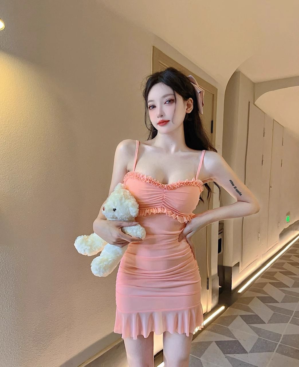 Charming Sheath Spaghetti Strap Dress Cute Fold Verge Short Dress AP0276