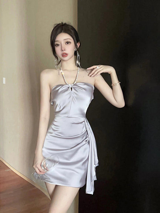 2025 Summer New Attractive halter neck suspender Bodycon Elegant Short Dress   AP0277