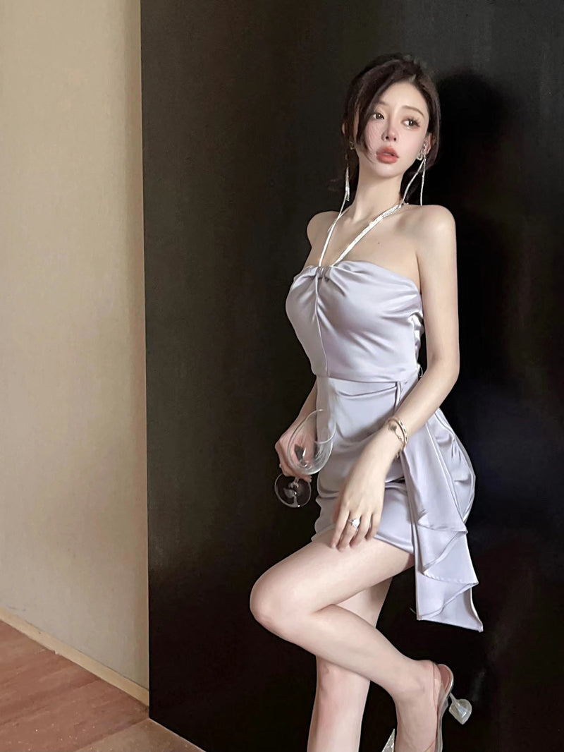 2025 Summer New Attractive halter neck suspender Bodycon Elegant Short Dress   AP0277