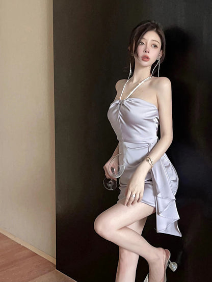 2025 Summer New Attractive halter neck suspender Bodycon Elegant Short Dress   AP0277