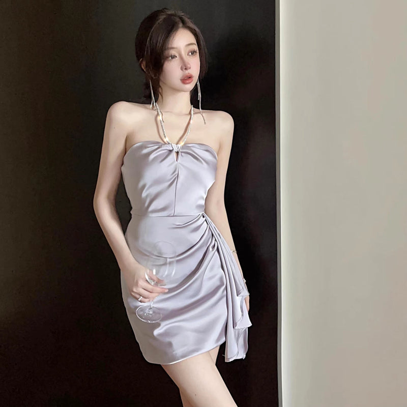 2025 Summer New Attractive halter neck suspender Bodycon Elegant Short Dress   AP0277
