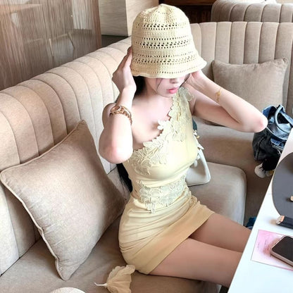 Summer One Shoulder Bodycon Sleeveless Asymmetrical Strap Sheath Short Dress AP0278