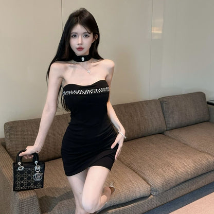 Charming Strapless Skirt Crystal Ornament Summer Elegant Sheath Short Dress AP0282