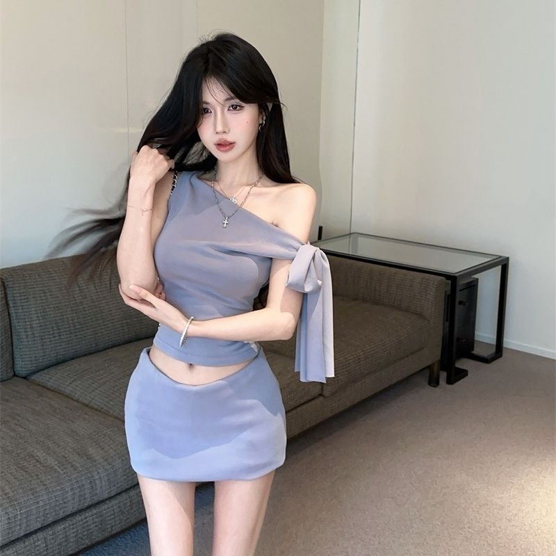 Asymmetrical Strap Sexy One Shoulder Sleeveless Dress Suit Bodycon Short Dress AP0285