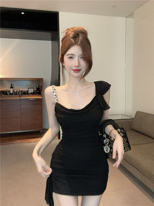 Exquisite Asymmetrical Spaghetti Strap Sheath Dress Sexy Skirt Summer Bodycon Short Dress AP0286