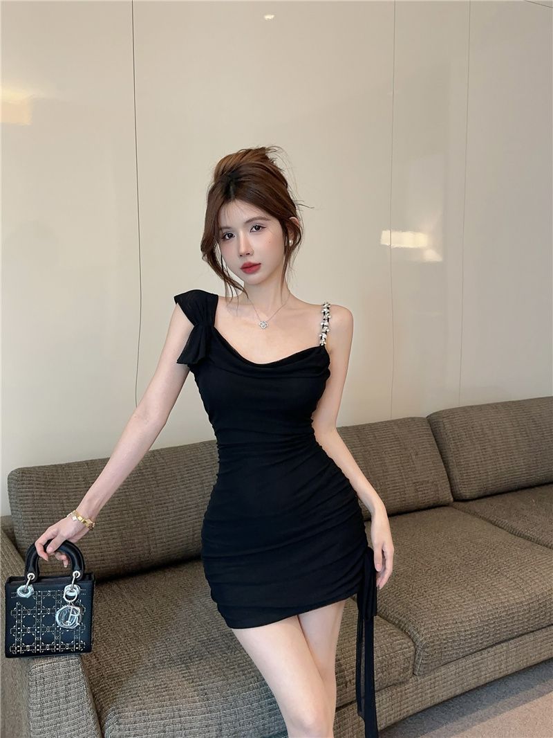 Exquisite Asymmetrical Spaghetti Strap Sheath Dress Sexy Skirt Summer Bodycon Short Dress AP0286