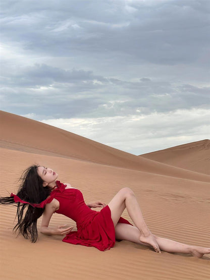 2025 New Stylish Rose Shape Ornament High-Waisted Elegant One Shoulder Strap Long Dress AP0291