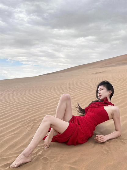 2025 New Stylish Rose Shape Ornament High-Waisted Elegant One Shoulder Strap Long Dress AP0291