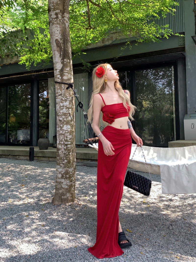 Fashion Waist-Cinching Vacation Dress Spaghetti Strap Bodycon Suit Long Dress AP0296