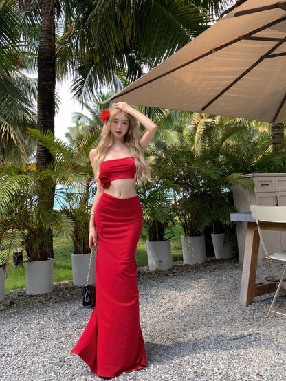 Fashion Waist-Cinching Vacation Dress Spaghetti Strap Bodycon Suit Long Dress AP0296