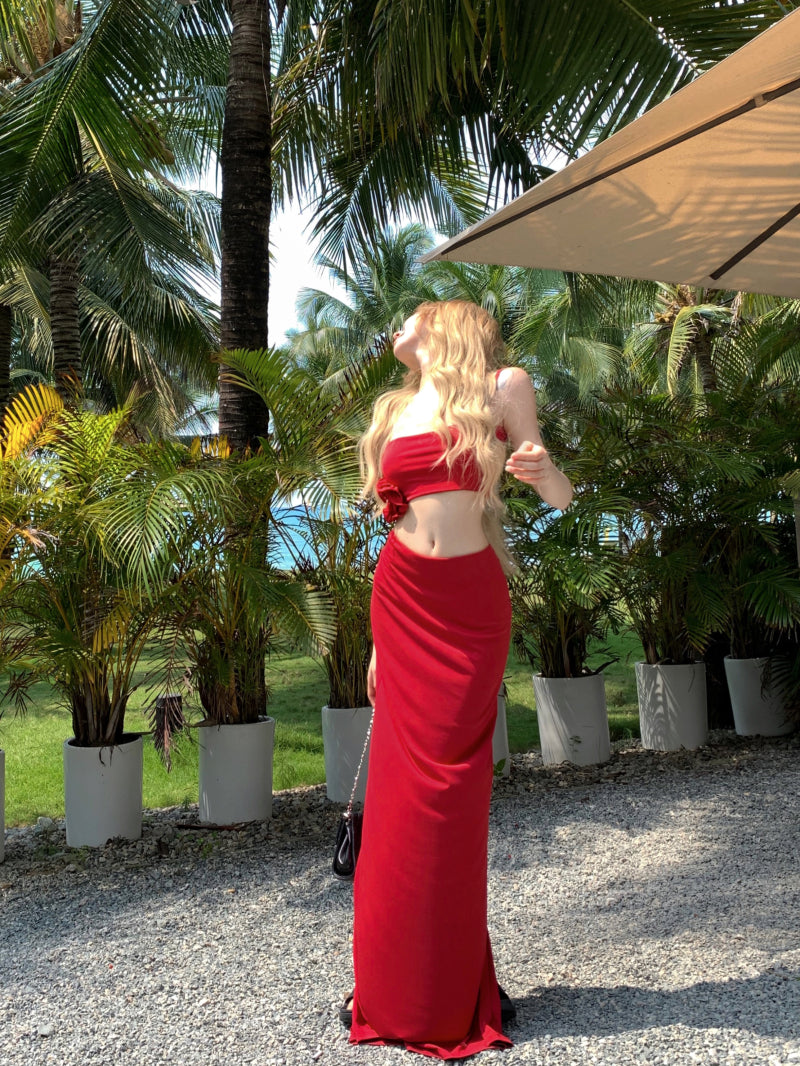 Fashion Waist-Cinching Vacation Dress Spaghetti Strap Bodycon Suit Long Dress AP0296