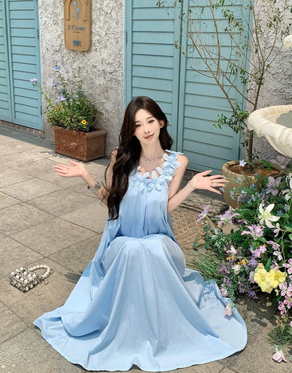 Minimalist Soft Material Loose Fit Dress Spaghetti Strap Oversize Long Dress AP0297