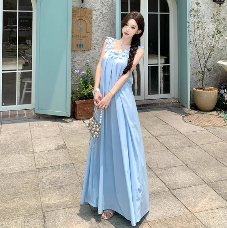 Minimalist Soft Material Loose Fit Dress Spaghetti Strap Oversize Long Dress AP0297