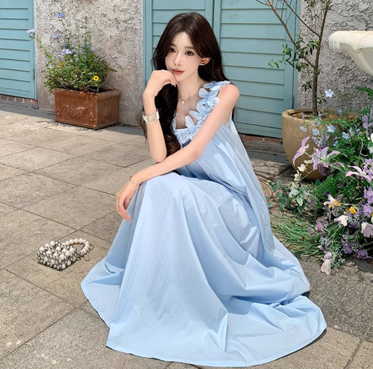 Minimalist Soft Material Loose Fit Dress Spaghetti Strap Oversize Long Dress AP0297