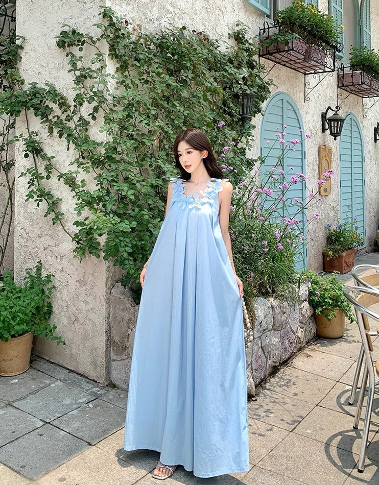 Minimalist Soft Material Loose Fit Dress Spaghetti Strap Oversize Long Dress AP0297