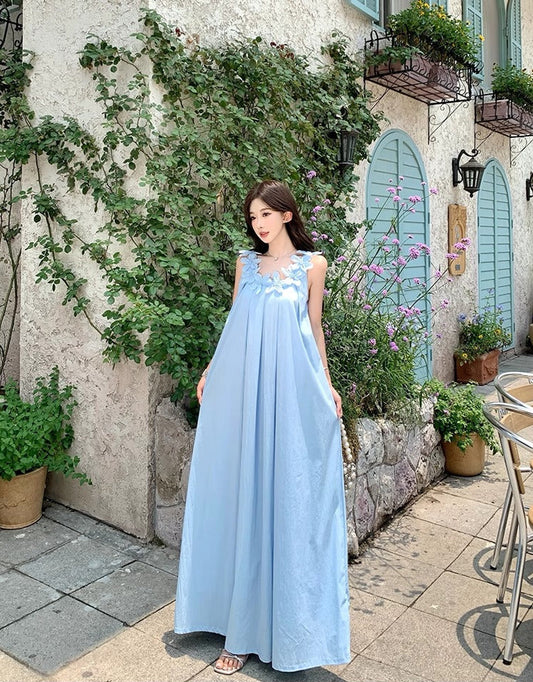 Minimalist Soft Material Loose Fit Dress Spaghetti Strap Oversize Long Dress AP0297