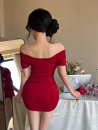 Off-Shoulder Charming Skirt Strapless Stretchy Fabric Bodycon Short Dress AP0304