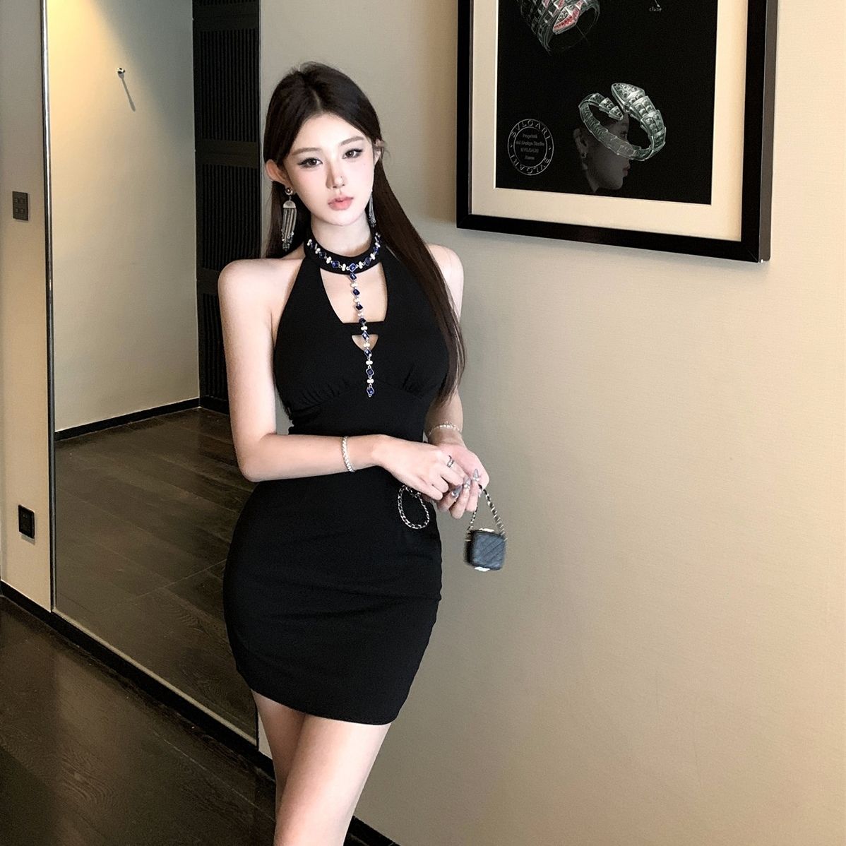 Stretchy Fabric Bodycon Birthday Party Skirt Sleeveless Summer Halter Short Dress AP0307