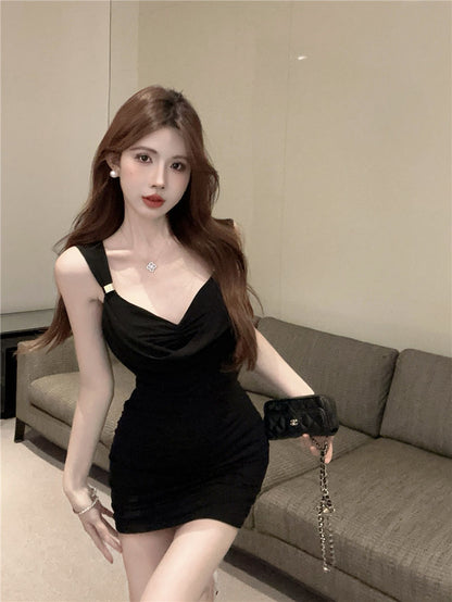 2025 Newest Summer Skirt Stretchy Sheath Dress With Strap Sleeveless Short Dress AP0308