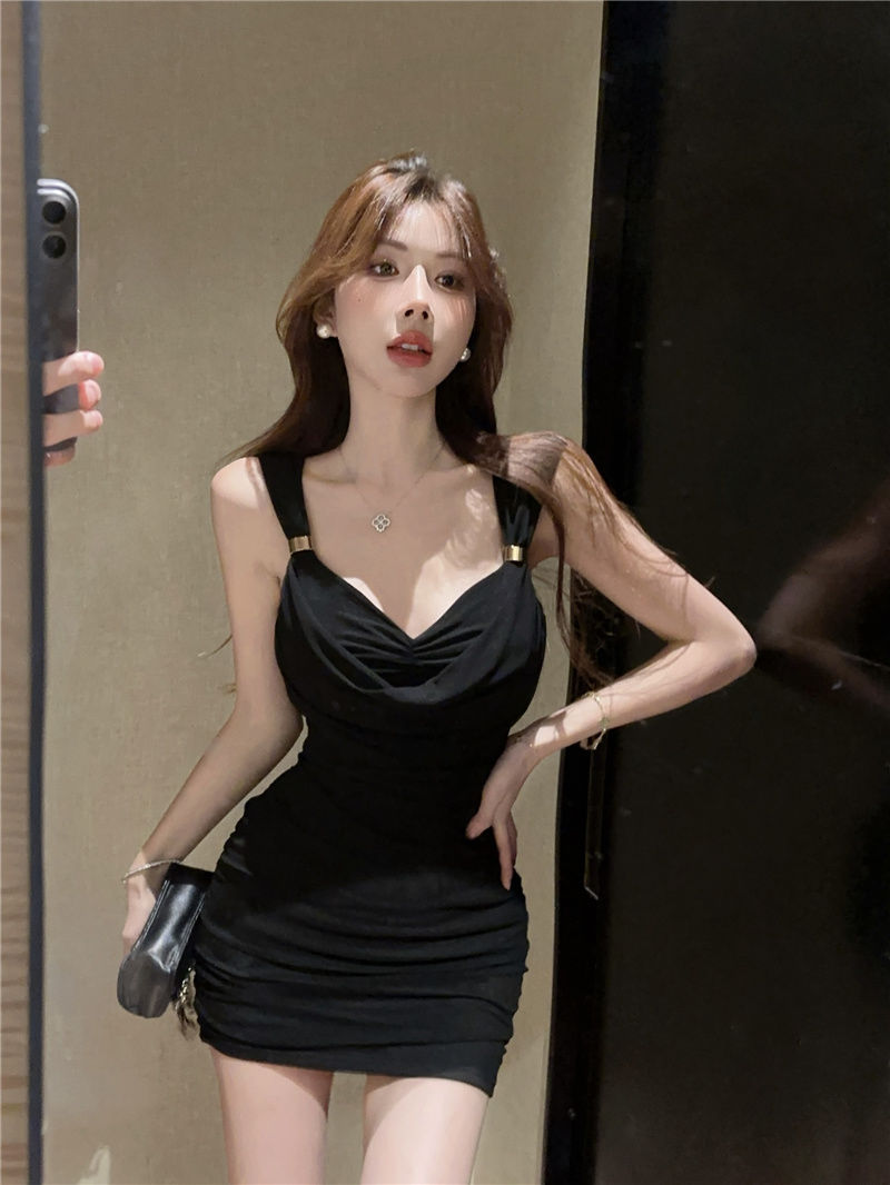 2025 Newest Summer Skirt Stretchy Sheath Dress With Strap Sleeveless Short Dress AP0308