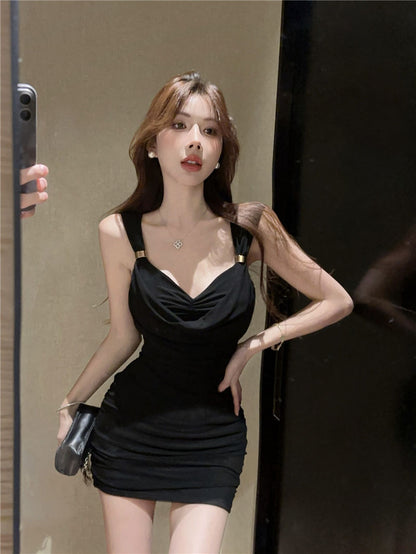 2025 Newest Summer Skirt Stretchy Sheath Dress With Strap Sleeveless Short Dress AP0308