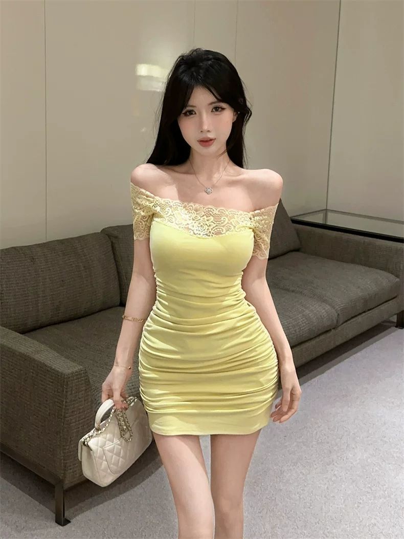Gen Z Off-Shoulder Skirt  Vigorous Strapless Stretchy Fabric Hip-Hugging Short Dress AP0314