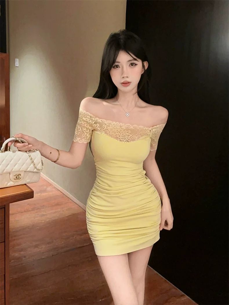 Gen Z Off-Shoulder Skirt  Vigorous Strapless Stretchy Fabric Hip-Hugging Short Dress AP0314