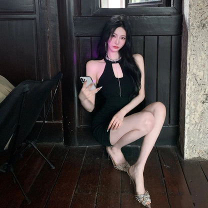 Summer Sleeveless Bodycon Birthday Party Skirt Stretchy Fabric Chic Halter Short Dress AP0315