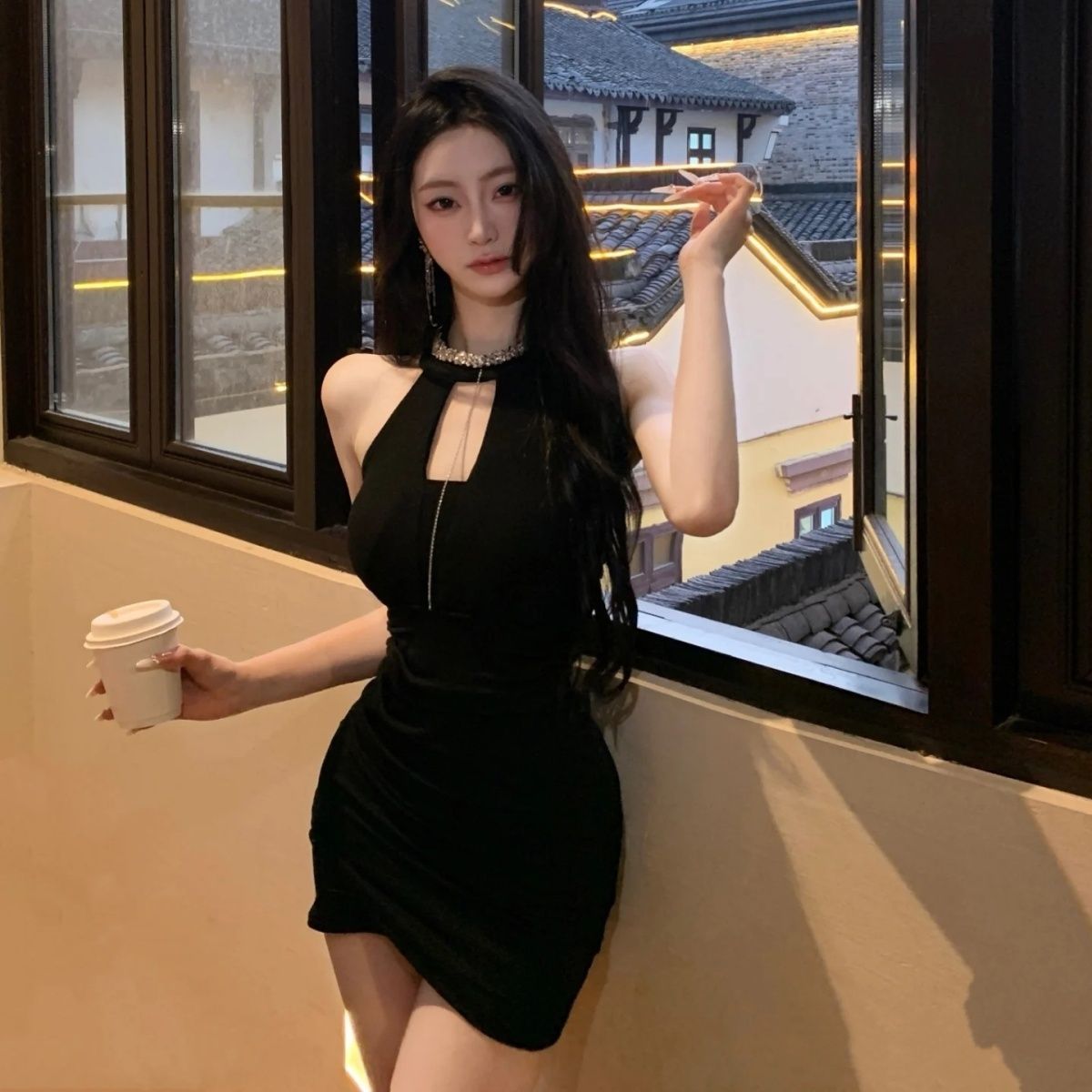 Summer Sleeveless Bodycon Birthday Party Skirt Stretchy Fabric Chic Halter Short Dress AP0315