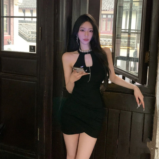 Summer Sleeveless Bodycon Birthday Party Skirt Stretchy Fabric Chic Halter Short Dress AP0315