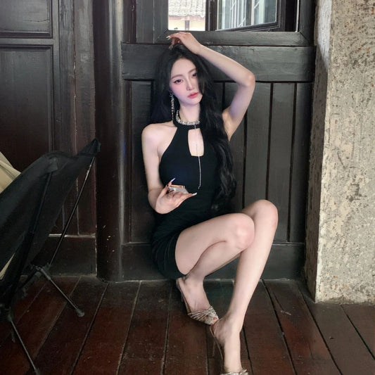 Summer Sleeveless Bodycon Birthday Party Skirt Stretchy Fabric Chic Halter Short Dress AP0315