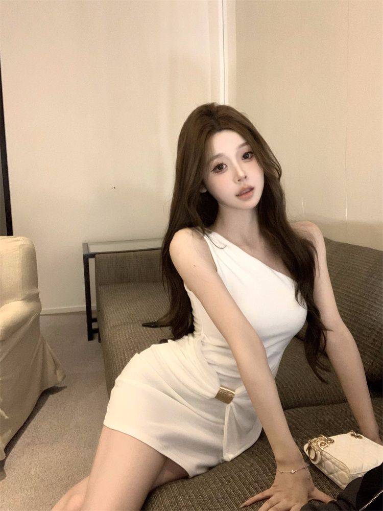 Everyday Wear One Shoulder Feast Party Asymmetrical Strap Hip-Hugging Summer Short Dress AP0321