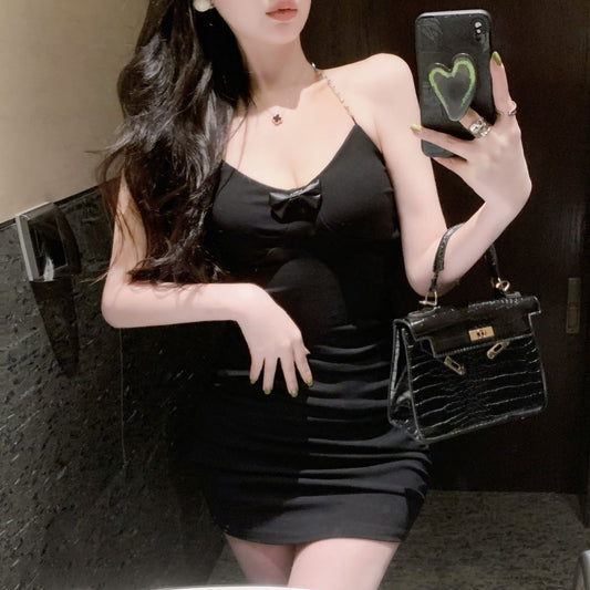 Gen Z Style Feast Party Stretchy Fabric Sleeveless Mini Skirt Sheath Halter Short Dress AP0322