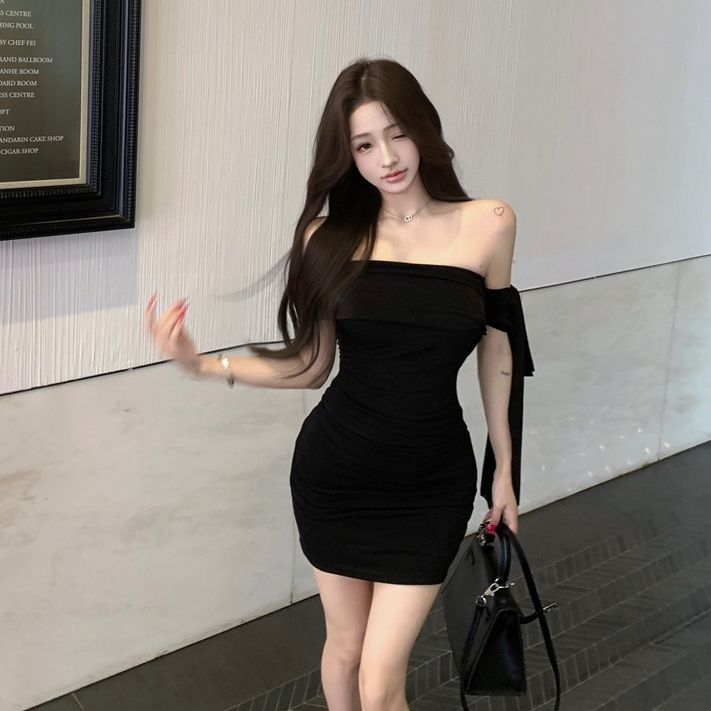 2025 Charming Hip-Hugging Skirt Strapless Stretchy Fabric Off-Shoulder Bodycon Short Dress AP0326