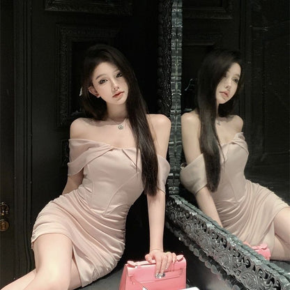 New Tendancy Off-Shoulder Strap Feast Dress Strapless Party Bodycon Short Dress AP0334