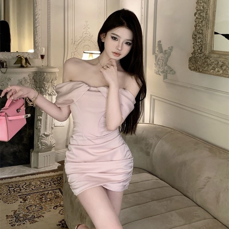 New Tendancy Off-Shoulder Strap Feast Dress Strapless Party Bodycon Short Dress AP0334