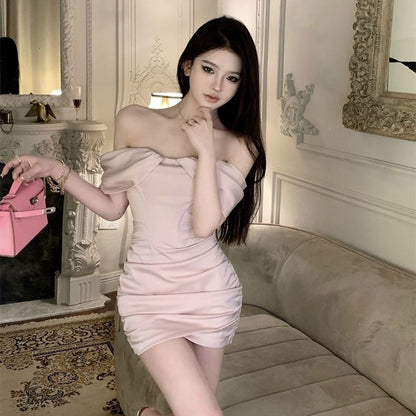 New Tendancy Off-Shoulder Strap Feast Dress Strapless Party Bodycon Short Dress AP0334