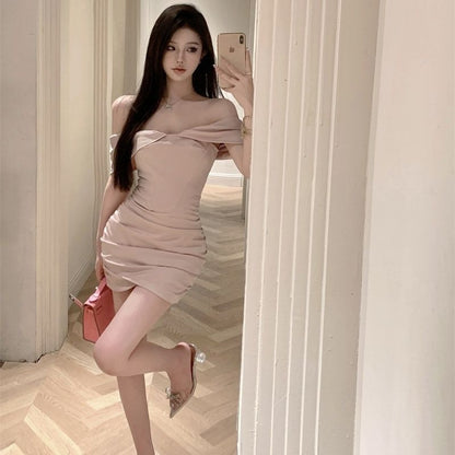 New Tendancy Off-Shoulder Strap Feast Dress Strapless Party Bodycon Short Dress AP0334