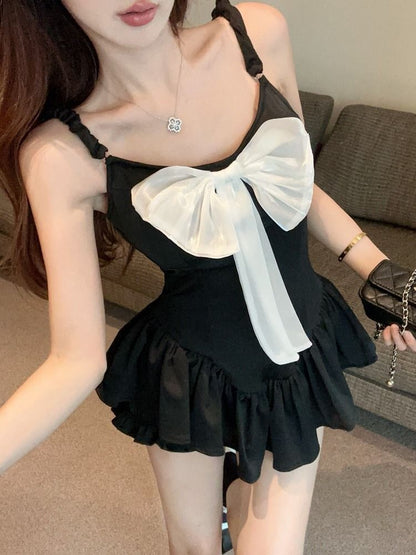 New Tendency Summer Skirt Ruffled Cute Dress With Bow Knot Spaghetti Strap Short Dress AP0338
