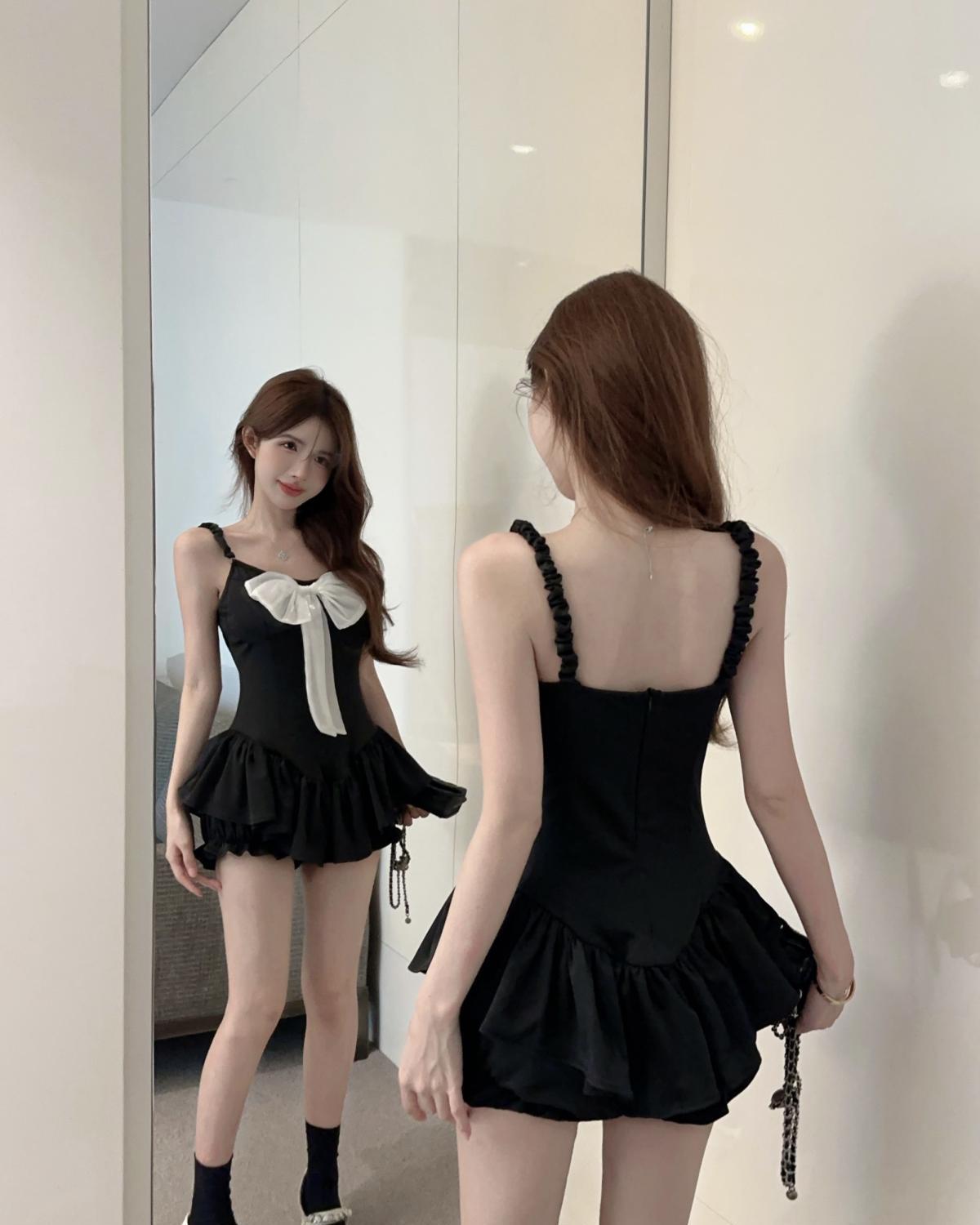 New Tendency Summer Skirt Ruffled Cute Dress With Bow Knot Spaghetti Strap Short Dress AP0338