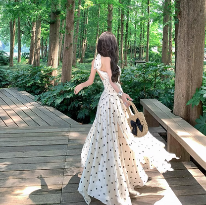 Vacation OOTD Lightweight Dress With Natural Waist Flowy V-Neck Halter Long Dress AP0342