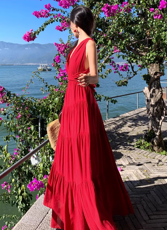 Soft Material Loose Fit Dress Corset Back Strap Flowy Oversize Long Dress AP0345