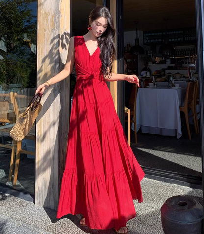 Soft Material Loose Fit Dress Corset Back Strap Flowy Oversize Long Dress AP0345