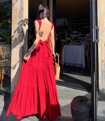 Soft Material Loose Fit Dress Corset Back Strap Flowy Oversize Long Dress AP0345