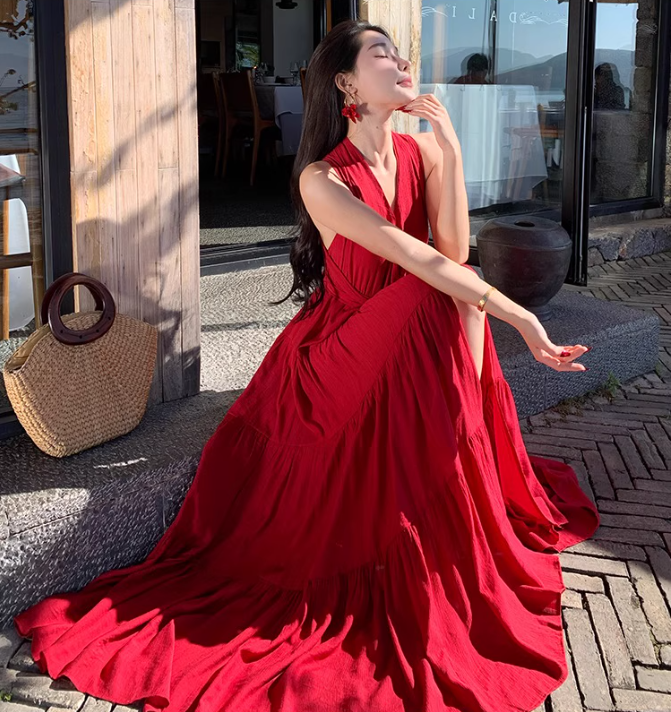 Soft Material Loose Fit Dress Corset Back Strap Flowy Oversize Long Dress AP0345