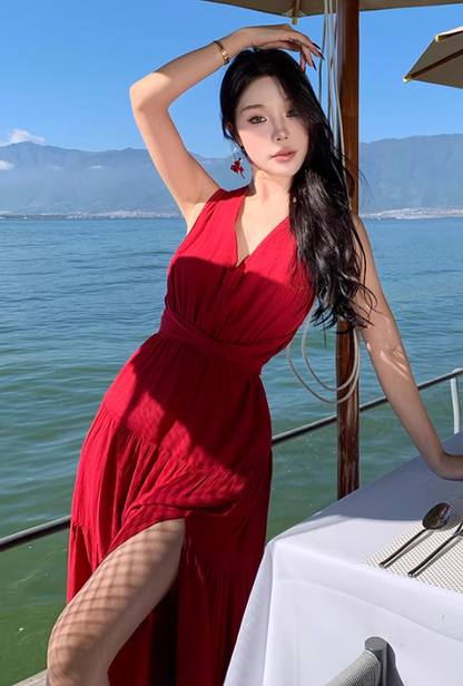 Soft Material Loose Fit Dress Corset Back Strap Flowy Oversize Long Dress AP0345