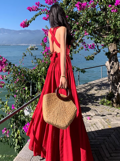 Soft Material Loose Fit Dress Corset Back Strap Flowy Oversize Long Dress AP0345